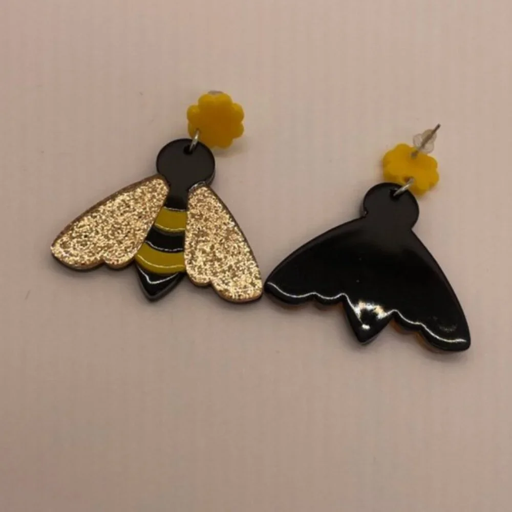 ⭐️❤️ FREE Bee Shimmer Glitter Bug Boho Peasant Hipster Hippie Art Farm Earrings